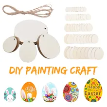 Ovo forma de madeira páscoa pingente ornamento em branco pendurado tag para diy pintura artesanato crianças presente aniversário decoração da festa páscoa(China)