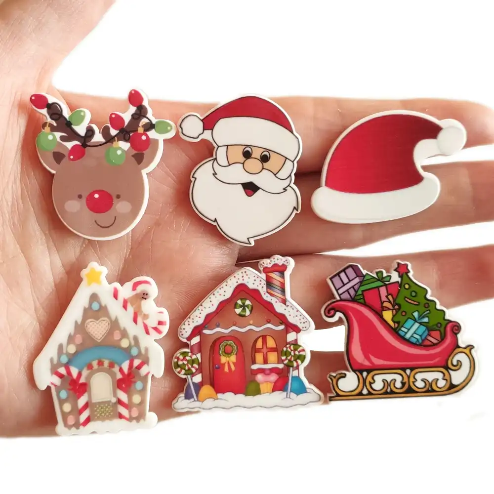 50pcs merry christmas santa claus elk sled house flatback resin
