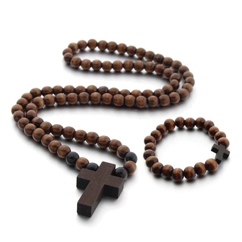 Фото Деревянное ожерелье с крестом Иисуса подвеска для мужчин и женщин деревянные