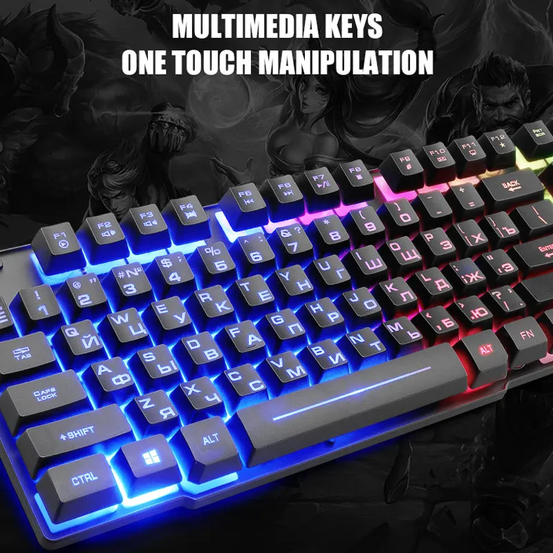 Luminous Keyboard with Mouse Set Russian Ergonomic Waterproof Mechanical Keypad LFX-ING
Luminous Keyboard with Mouse Set Russian Ergonomic Waterproof Mechanical Keypad LFX-ING