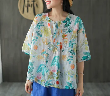 2020 Retro Blouse Summer Loose Women All-match Ramie Shirt Tops New O-Neck Cardigan Print Short Sleeve Casual Blouse Tops
2020 Retro Blouse Summer Loose Women All-match Ramie Shirt Tops New O-Neck Cardigan Print Short Sleeve Casual Blouse Tops