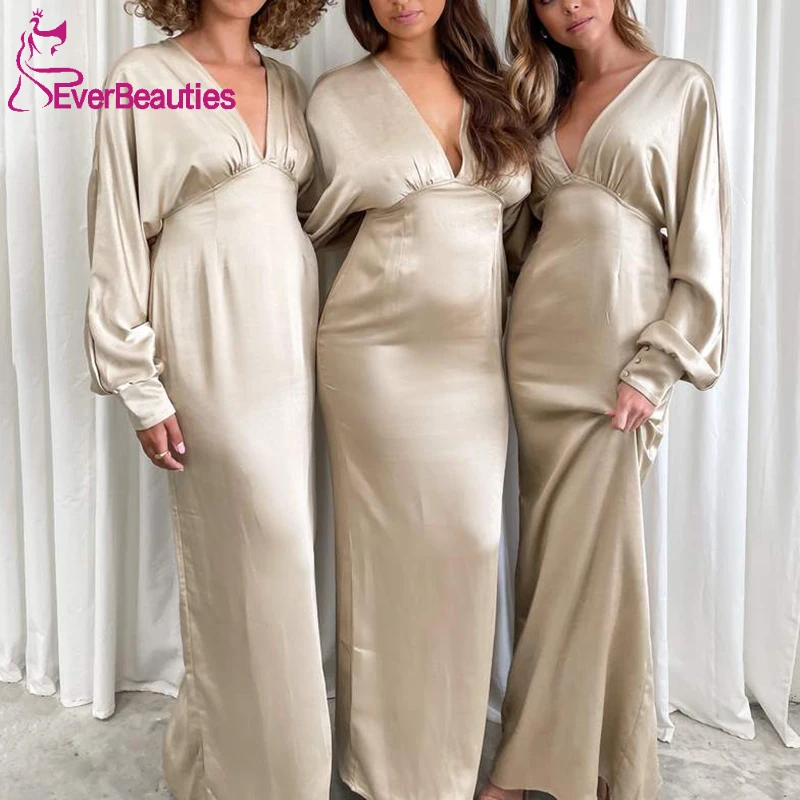 Satin Long Bridesmaid Dresses for Women 2021 Elegant Satin Свадебное платье Long Sleeves V-Neck Robe De Soiree De Mariage
Satin Long Bridesmaid Dresses for Women 2021 Elegant Satin Свадебное платье Long Sleeves V-Neck Robe De Soiree De Mariage