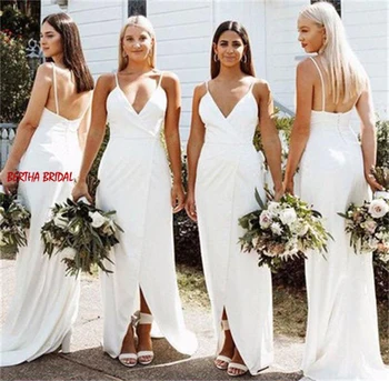 White Bridesmaid Dresses Sexy Spaghetti Straps Brush Train Wedding Guest Dress With Button Back Dress Party Vestidos De Fiesta 
White Bridesmaid Dresses Sexy Spaghetti Straps Brush Train Wedding Guest Dress With Button Back Dress Party Vestidos De Fiesta