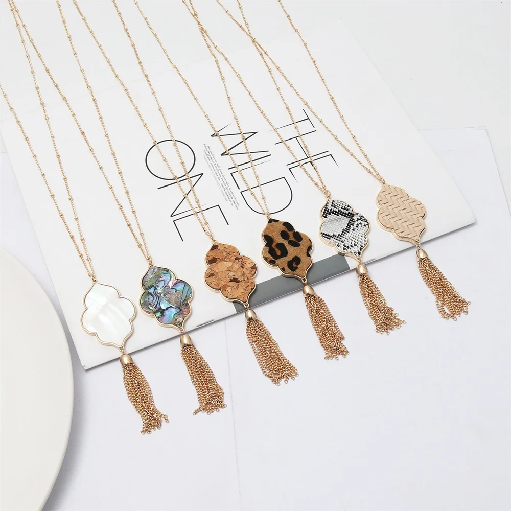 Abalone shell Leopard Curved Hexagon Pendant Necklace snakeskin leather wood grain Tassels Long Chain Necklaces brand jewelry Heebc0a00d88e46008d3db773ae721ab6y - Abalone shell Leopard Curved Hexagon Pendant Necklace snakeskin leather wood grain Tassels Long Chain Necklaces brand jewelry