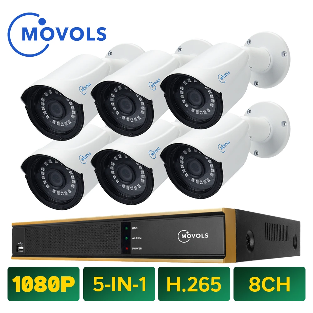 Фото MOVOLS CCTV 1080P 6pcs Video Surveillance System Camera 8CH 2000TVL Outdoor Home Security system H.264 1080N DVR Kit | Безопасность и