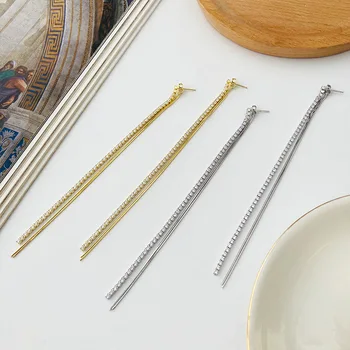 1PAIR Authentic 925 Sterling silver White/Gold Tennis CZ Zircon aaa+ Long Dangle Earrings Tassel jEWELRY tle1144 
1PAIR Authentic 925 Sterling silver White/Gold Tennis CZ Zircon aaa+ Long Dangle Earrings Tassel jEWELRY tle1144