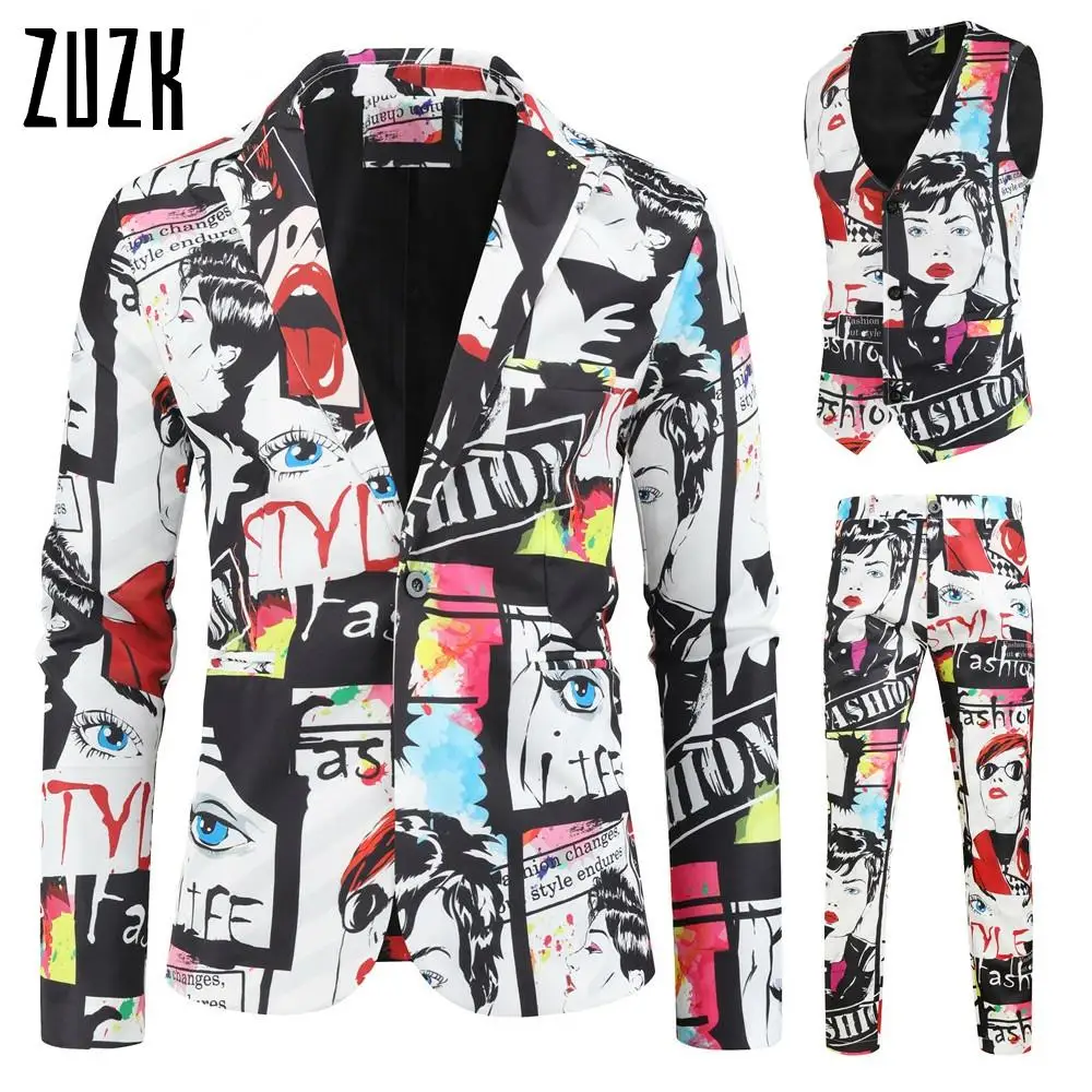 Mens Fashion Printed 3 Piece Set (Blazer+Vest+Pants) Casual Suits Plus Size Hip Hop Slim Fit Suit Set Men Singer Wedding Costume
Mens Fashion Printed 3 Piece Set (Blazer+Vest+Pants) Casual Suits Plus Size Hip Hop Slim Fit Suit Set Men Singer Wedding Costume