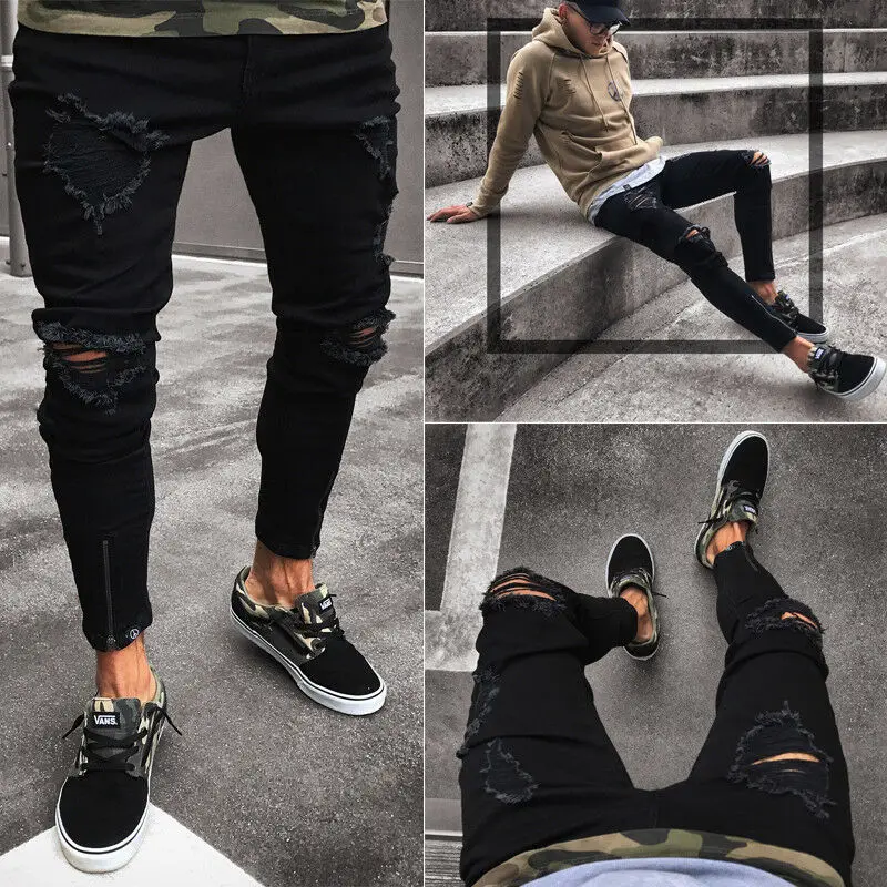 Fashion Men's Hole Black Jeans Ripped Skinny Jeans Destroyed Frayed Slim Fit Denim Zipper
Fashion Men's Hole Black Jeans Ripped Skinny Jeans Destroyed Frayed Slim Fit Denim Zipper