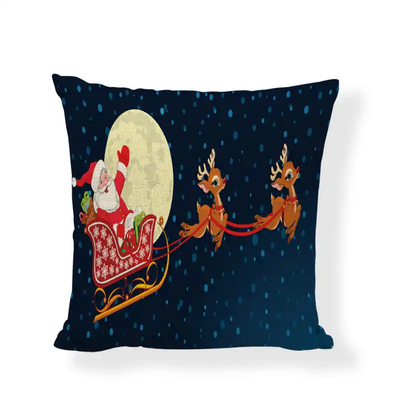 cute christmas sika deer pattern cushion set linen santa car