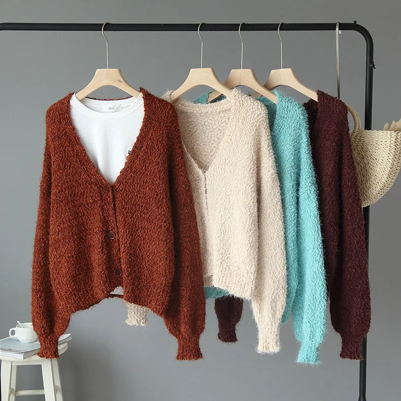 Mohair Cardigan Women Autumn Winter V Neck Long Sleeve Single Breasted Button Up Knitted Tops Ladies Soft Sweater Female Outwear 
Mohair Cardigan Women Autumn Winter V Neck Long Sleeve Single Breasted Button Up Knitted Tops Ladies Soft Sweater Female Outwear