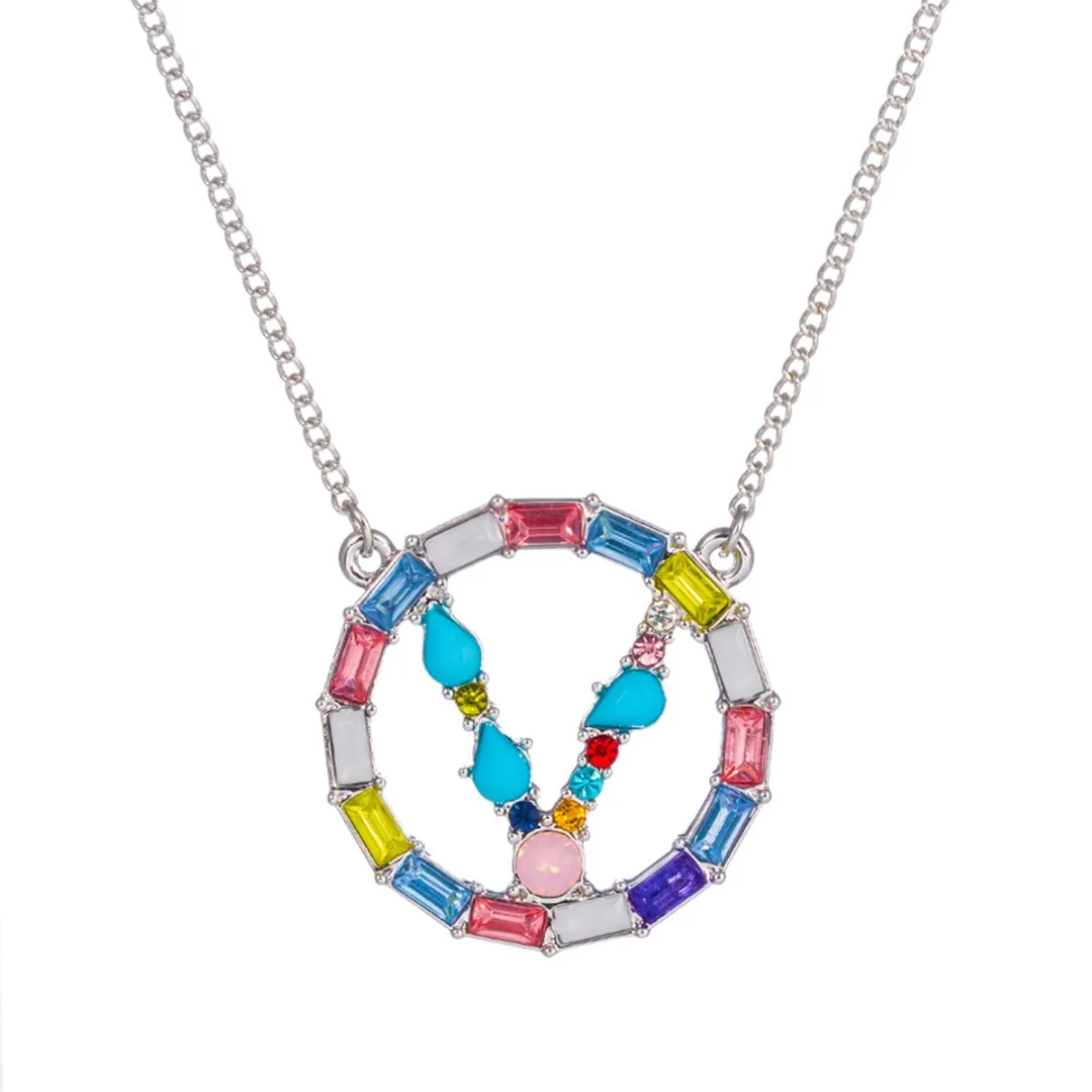 multi-color cz crystal charm necklace silver gold 26 alphabet