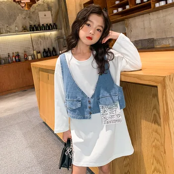 Children's clothing new girls 2020 autumn long-sleeved sweater dress denim strap fake two-piece t-shirt trend
Children's clothing new girls 2020 autumn long-sleeved sweater dress denim strap fake two-piece t-shirt trend