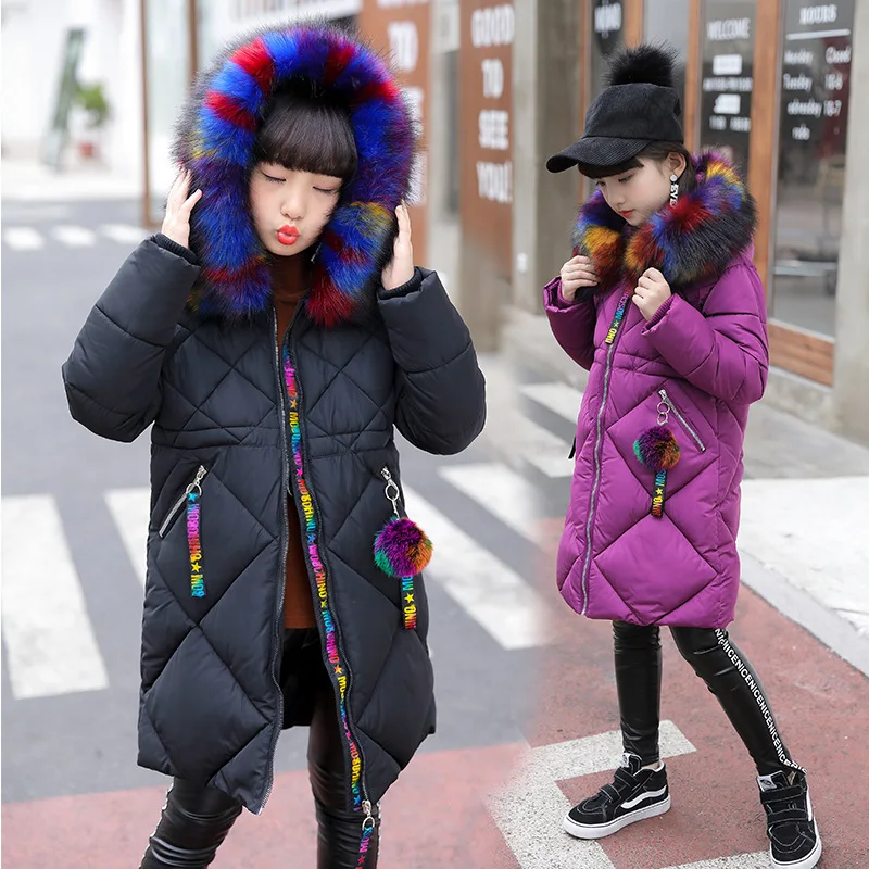 

2019 New Style Childrenswear Women's Middle And Large Cotton Winter Long Sleeve Color Fur Collar Webbing Hand Cotton of Long Cot