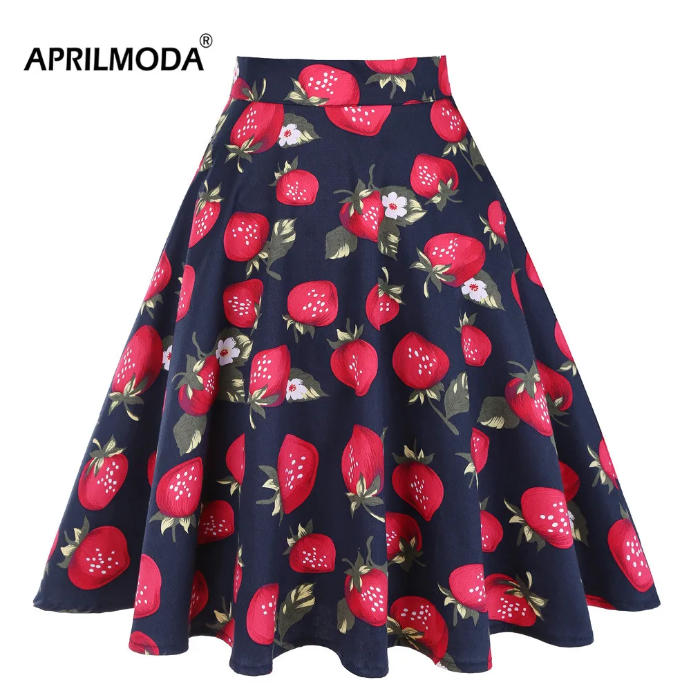 Strawberry Pleated 40s 50s Skirts Jupe Womens Summer Swing Navy Blue High Waist Gorgeous Print Faldas Vintage Floral Midi Skirts 
Strawberry Pleated 40s 50s Skirts Jupe Womens Summer Swing Navy Blue High Waist Gorgeous Print Faldas Vintage Floral Midi Skirts