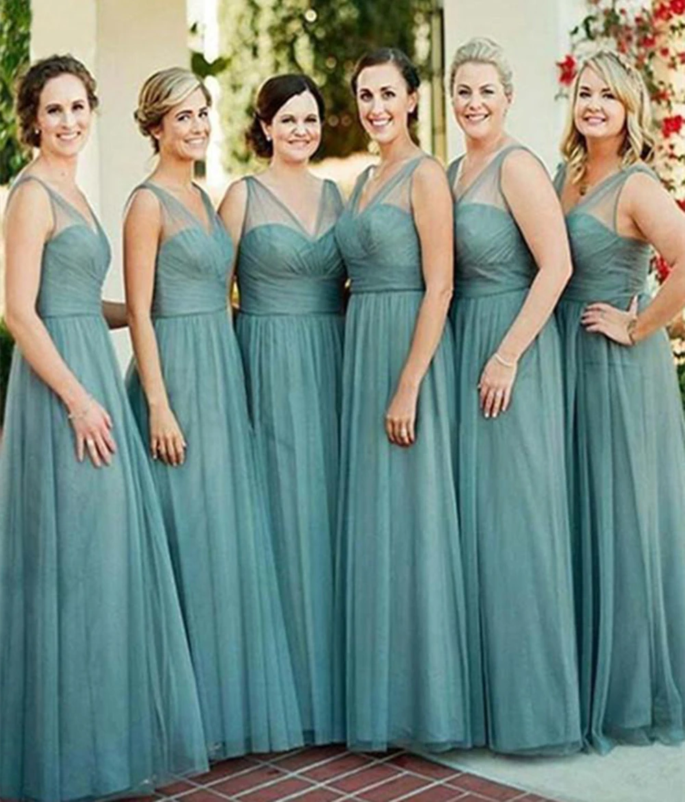 Elegant A Line Pleated Formal Occasion Wedding Party Gowns Cheap Custom Made Long Tulle Bridesmaid Dresses
Elegant A Line Pleated Formal Occasion Wedding Party Gowns Cheap Custom Made Long Tulle Bridesmaid Dresses