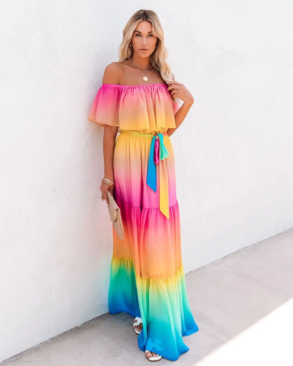 rainbow one shoulder dress
