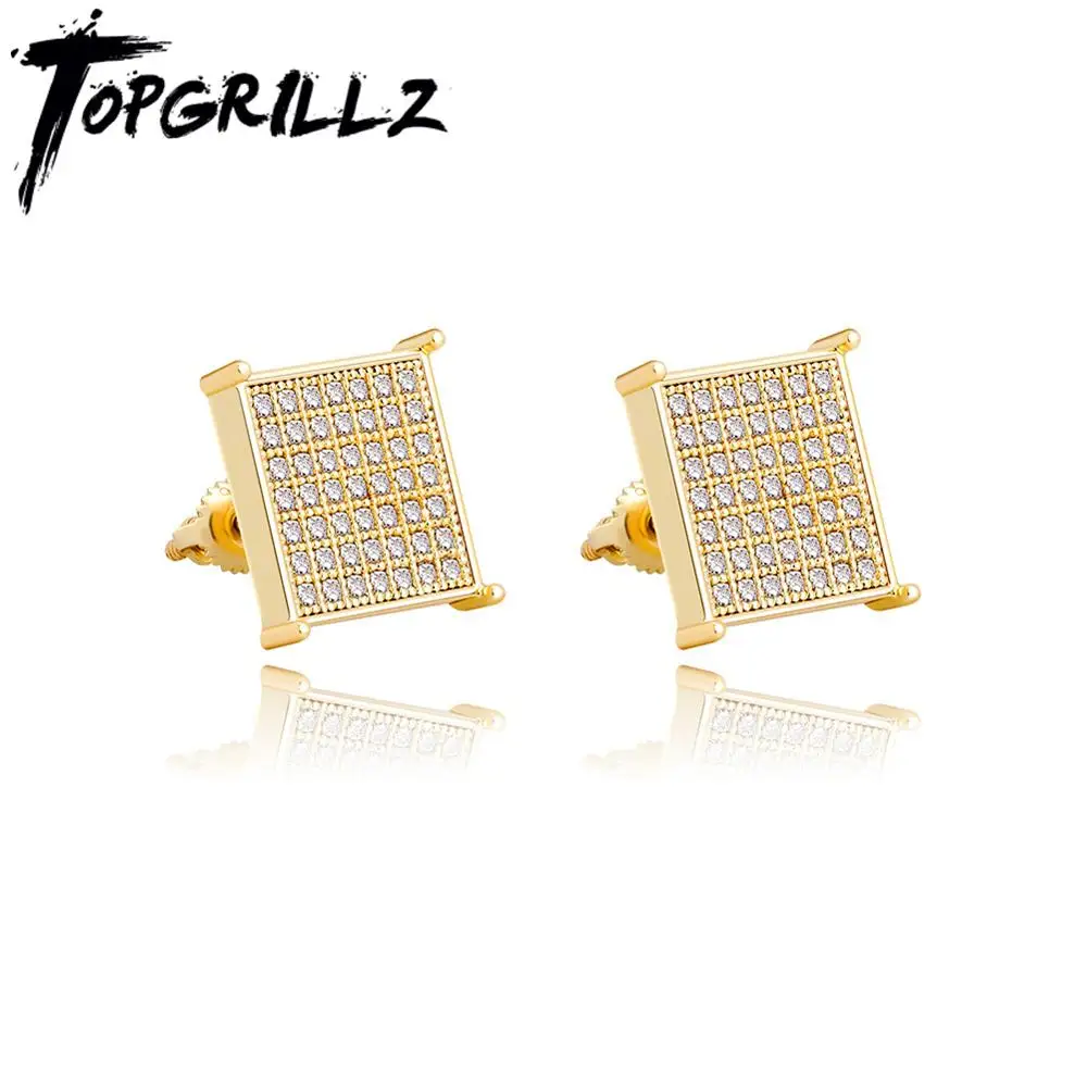 

TOPGRILLZ 12mm Square Shape Stud Earrings Iced Out Cubic Zirconia Micro Pave Earrings Hip Hop Fashion Jewelry Gift For Men Women