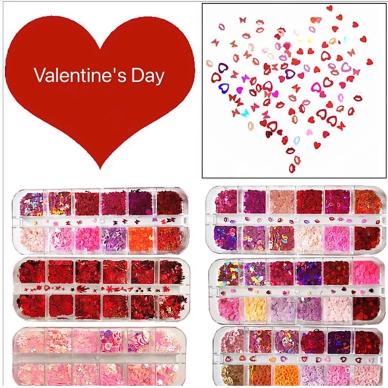 12 Grids/Set Valentine Love Sequins Red Suit,Lips, Mixed Size Nail Glitter Flakes 3D Sequins Nail Art Decoration Manicure Tools
12 Grids/Set Valentine Love Sequins Red Suit,Lips, Mixed Size Nail Glitter Flakes 3D Sequins Nail Art Decoration Manicure Tools