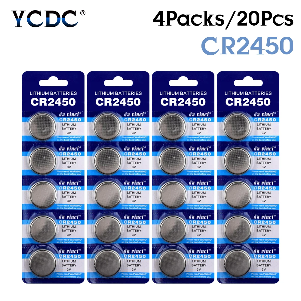 Фото YCDC 20 шт. Кнопочная батарея CR2450 электронные Литиевые Батарейки с монетницей 3 в