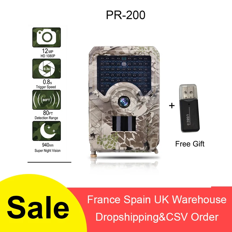 PR-200 Trail Camera Waterproof Wildlife Camera 12MP 950nm Infared Night Scout Wild Hunting Photo Traps Camera
PR-200 Trail Camera Waterproof Wildlife Camera 12MP 950nm Infared Night Scout Wild Hunting Photo Traps Camera