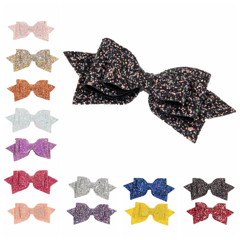 

Nishine 3pcs/lot 5.2" Double Sequin Bows for Baby Girls Headbands Boutique Hair Bows for Hairpins Clips Diy Hair Accessories