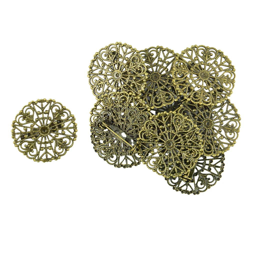 10x Vintage Filigree Flower Blank Brooch Setting Lapel Safety Pin Base Badge 10x Vintage Filigree Flower Blank Brooch Setting Lapel Safety Pin Base Badge