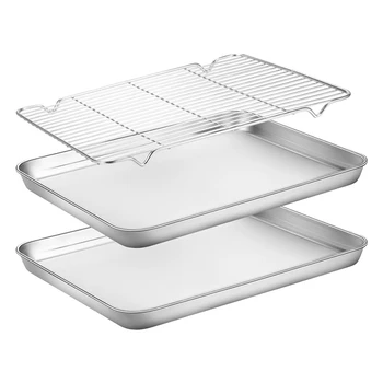 Stainless Steel Baking Sheets 2 Pieces with A Rack, Cookie Sheets, Nonstick Cooling Rack,Toaster Oven Tray Pan,12X10 In 
Stainless Steel Baking Sheets 2 Pieces with A Rack, Cookie Sheets, Nonstick Cooling Rack,Toaster Oven Tray Pan,12X10 In