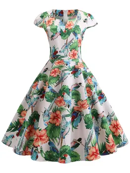 Birds Floral Print Vintage Dress Women Cap Sleeve High Waist A-Line Rockabilly Sundress Hepburn 50s Swing Party Dresses 
Birds Floral Print Vintage Dress Women Cap Sleeve High Waist A-Line Rockabilly Sundress Hepburn 50s Swing Party Dresses