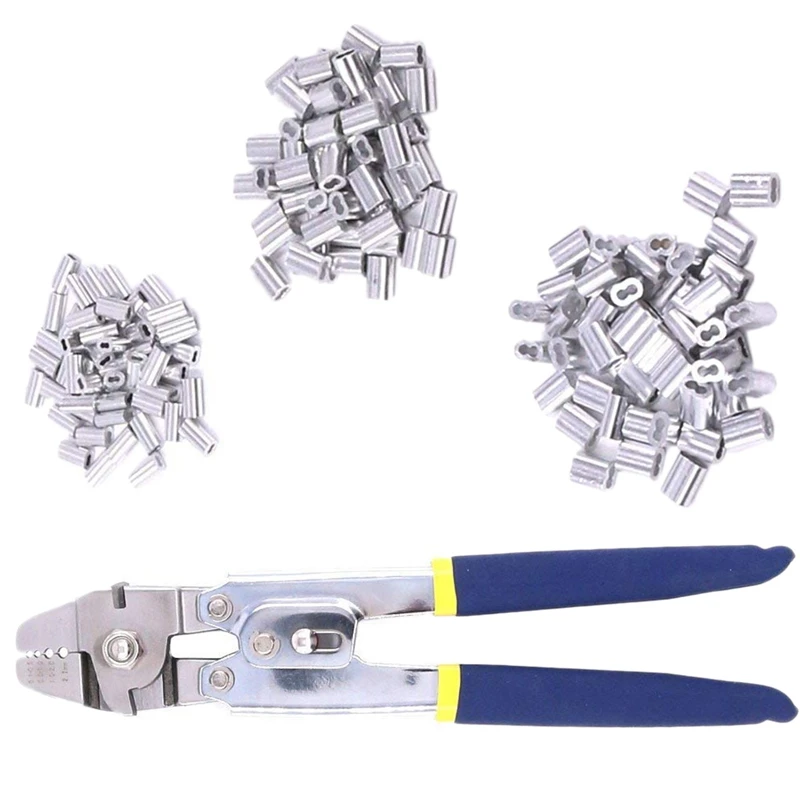 Wire Rope Crimping Tool with 180Pcs 3 Size Aluminum Double Barrel Ferrule Crimping Loop Sleeve Kit for Wire Rope and Cable
Wire Rope Crimping Tool with 180Pcs 3 Size Aluminum Double Barrel Ferrule Crimping Loop Sleeve Kit for Wire Rope and Cable
