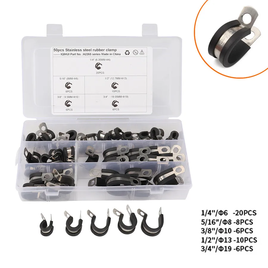 50pcs/lot Cable Clamps 1/4-in 5/16-in 3/8-in Assortment Kit Rubber Cushion Insulated Clamp
50pcs/lot Cable Clamps 1/4-in 5/16-in 3/8-in Assortment Kit Rubber Cushion Insulated Clamp