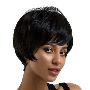 Lady Real Human Hair Black Wig Short Hairpiece With Oblique Bangs Heat Safe
Lady Real Human Hair Black Wig Short Hairpiece With Oblique Bangs Heat Safe