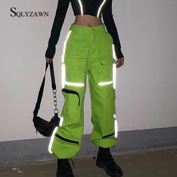 Streetwear Pockets Harajuku Pants Capris Green Casual High Waist Reflective Trousers Women Streetwear Joggers Ladies Sweatpants 
Streetwear Pockets Harajuku Pants Capris Green Casual High Waist Reflective Trousers Women Streetwear Joggers Ladies Sweatpants