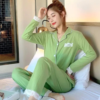 XIZOU Full pure Cotton 2Pcs/set Soft Pajamas Set For FALL Ladies Sleepwear Patterns Lapel Cardigan + Pants Homewear
XIZOU Full pure Cotton 2Pcs/set Soft Pajamas Set For FALL Ladies Sleepwear Patterns Lapel Cardigan + Pants Homewear