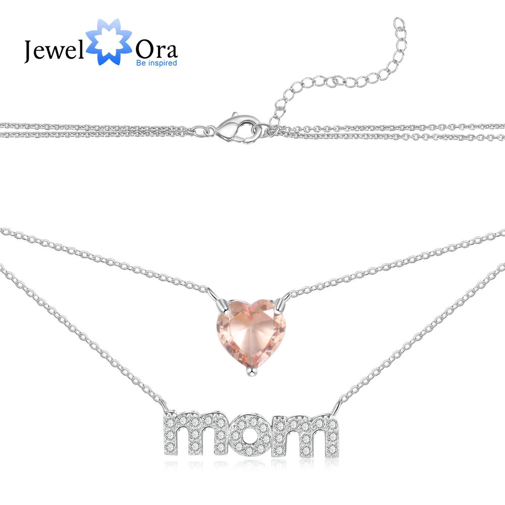 JewelOra Personalized Layered Necklaces & Pendants with Zirconia Customize Heart Birthstone Mom Mother's Day Gift | Украшения и