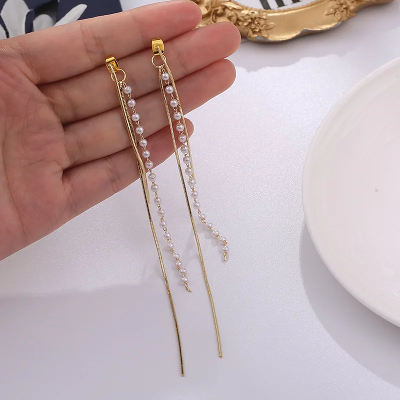 Ultra Long Tassel Hanging Drop Earrings For Women Baroque Pearl Charm Snake Chain Tassel Dangle Earring Wedding Party Jewelry
Ultra Long Tassel Hanging Drop Earrings For Women Baroque Pearl Charm Snake Chain Tassel Dangle Earring Wedding Party Jewelry