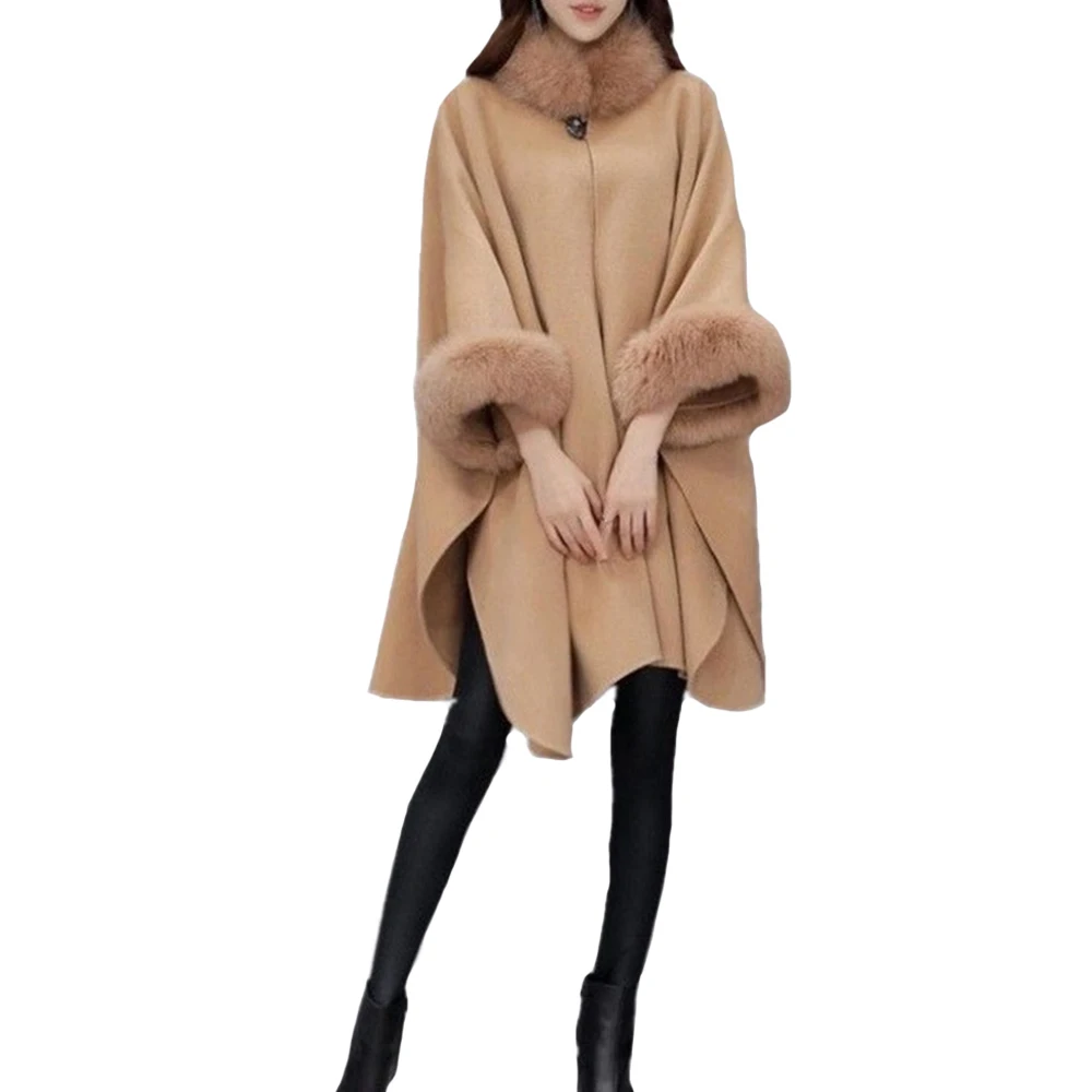 Women Cloak Coats Fur Collar Mid-length Section One Button Loose Jacket Autumn Winter Temperament Cloak Shawl Coat Clothing
Women Cloak Coats Fur Collar Mid-length Section One Button Loose Jacket Autumn Winter Temperament Cloak Shawl Coat Clothing