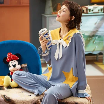 Cute Pocket Sleepwear Cotton Pajamas Set Winter Long Sleeve Nightwear Turn-down Collar Loose 2Pcs Suit Pyjamas Women Clothes
Cute Pocket Sleepwear Cotton Pajamas Set Winter Long Sleeve Nightwear Turn-down Collar Loose 2Pcs Suit Pyjamas Women Clothes