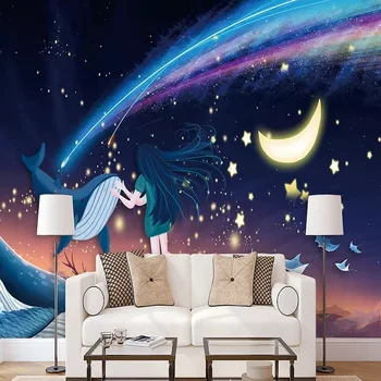 Custom large mural 3D wallpaper Cartoon fantasy starry girl whale child bedroom mural TV back wall decor deep 5D embossed
Custom large mural 3D wallpaper Cartoon fantasy starry girl whale child bedroom mural TV back wall decor deep 5D embossed