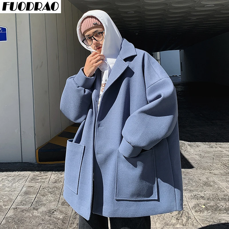 FUODRAO негабаритных корейский шерстяной Тренч пальто мужские свободные японские