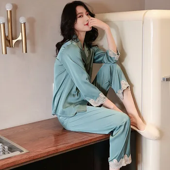 2 Piece Summer Women Sleepwear Faux Silk Satin Spring Autumn Pajamas Set Long Sleeve Pajamas Suit Female Pijamas Women
2 Piece Summer Women Sleepwear Faux Silk Satin Spring Autumn Pajamas Set Long Sleeve Pajamas Suit Female Pijamas Women