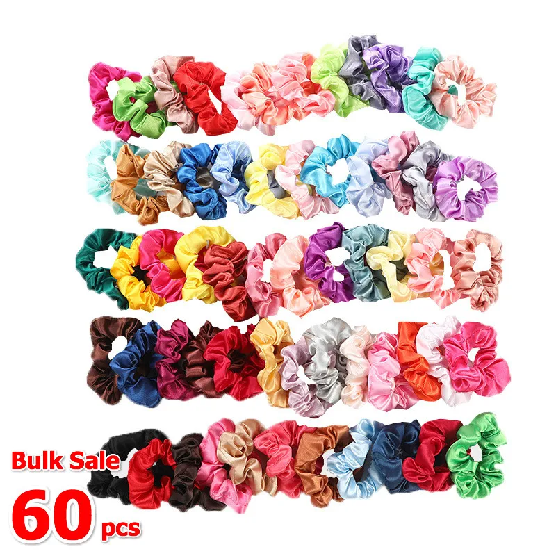 60 Pcs/lots Vintage Hair Scrunchie Pack Stretchy Women Elastic Bands Girl Headwear Rubber Clips Ties Ponytail Holder |