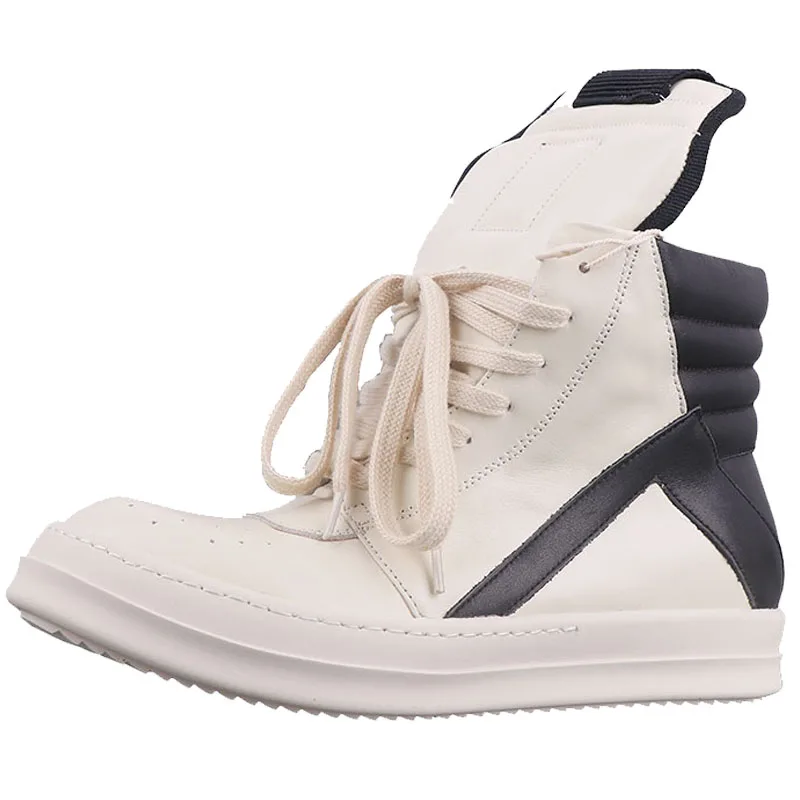 

New Season Man Black White Geobasket Sneakers High-top Panelled Buffed Calfskin Sneakers Lace Up Kanye West Shoes