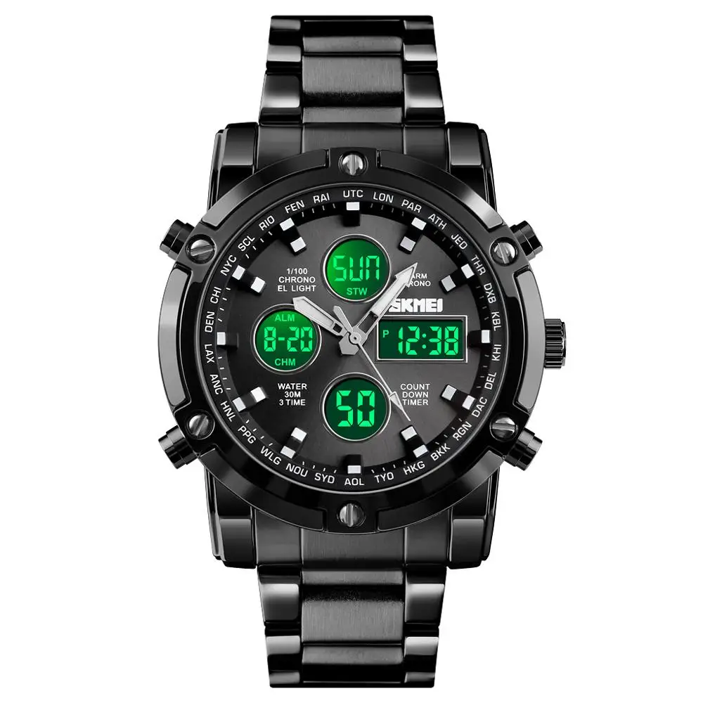 

Skmei Men Watch Top Luxury Brand Outdoor Digital Quartz Watch Countdown Stainless Steel Band Waterproof Clocks Relogio Masculino