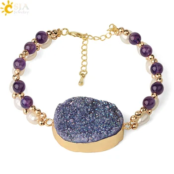 CSJA Natural Stone Pearl Double Layer Bracelets Rectangle Geode Druzy Crystal Quartz Strand Bangle for Women Trendy Jewelry G450
CSJA Natural Stone Pearl Double Layer Bracelets Rectangle Geode Druzy Crystal Quartz Strand Bangle for Women Trendy Jewelry G450