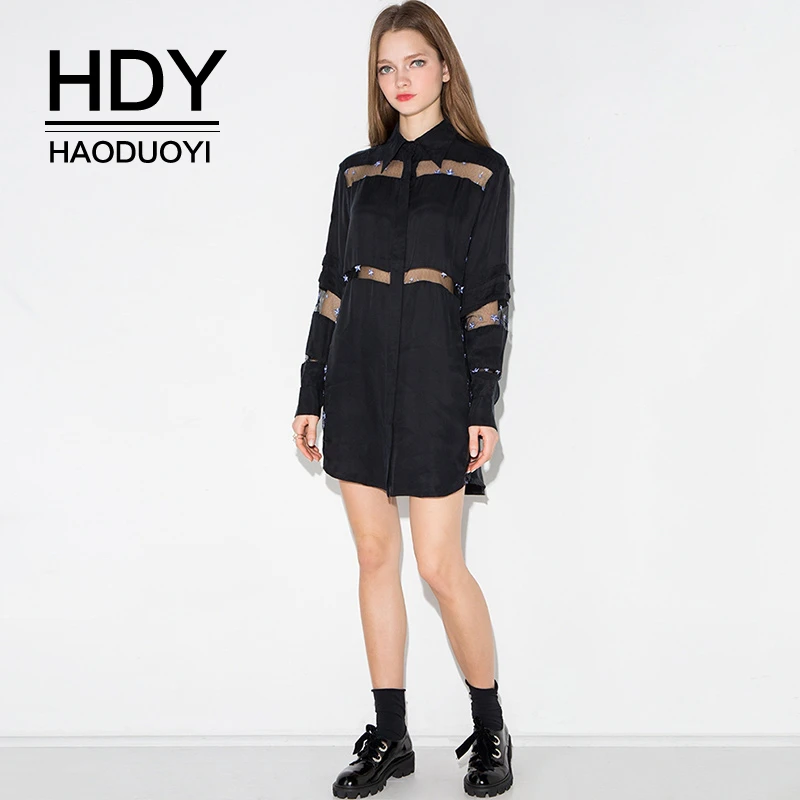 HDY Haoduoyi New Autumn Fashion Solid Sexy Personality Openwork Lace Stitching Slim Slimming Long Sleeve Shirt Collar Dress
HDY Haoduoyi New Autumn Fashion Solid Sexy Personality Openwork Lace Stitching Slim Slimming Long Sleeve Shirt Collar Dress