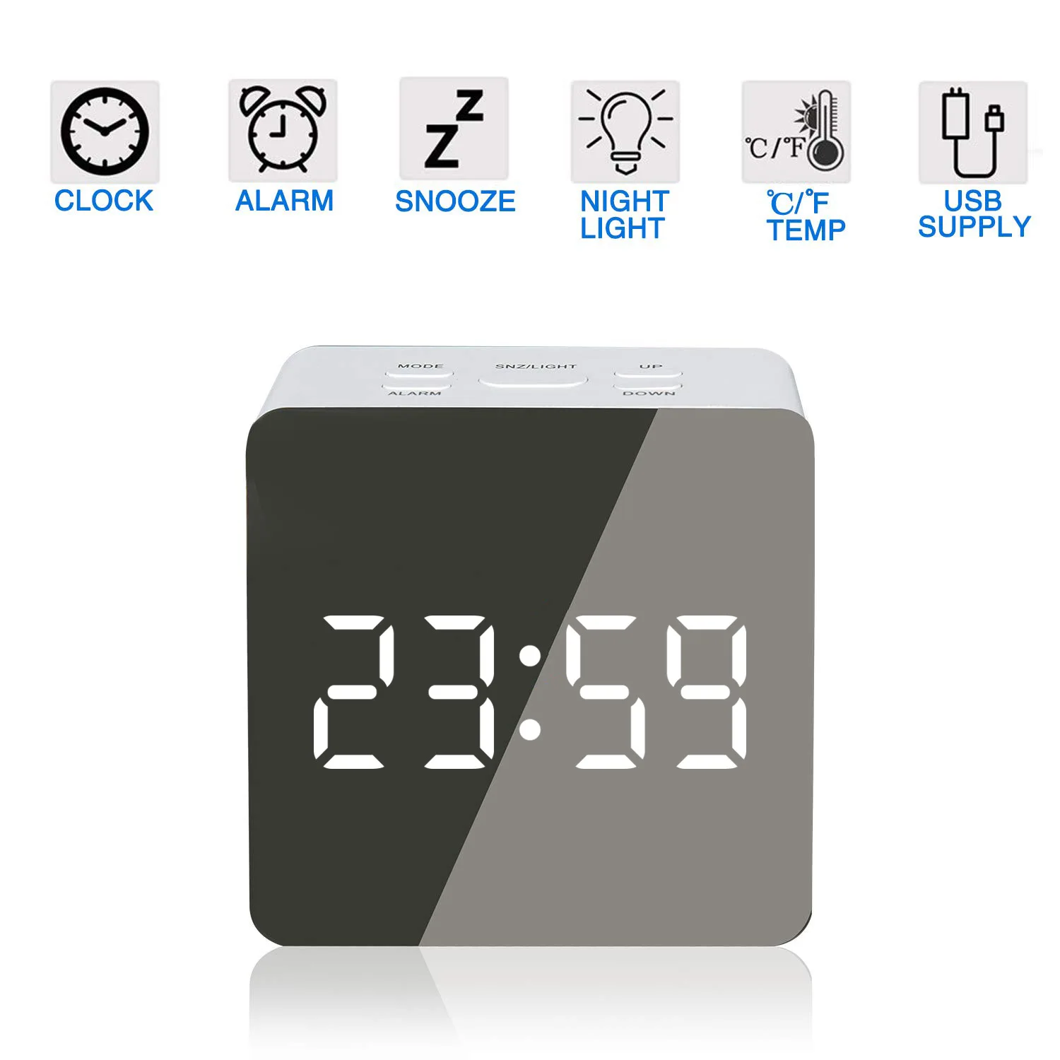 Mirror Digital LED Alarm Clock Snooze Time Night Light Thermometer Clock WIth USB Charging Sunrise Alarm Clock with LED Digital
Mirror Digital LED Alarm Clock Snooze Time Night Light Thermometer Clock WIth USB Charging Sunrise Alarm Clock with LED Digital