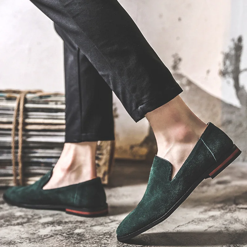Suede Leather Men Loafers Dress Shoes Slip On Male Shoes Casual Shoes Man Party Wedding Footwear