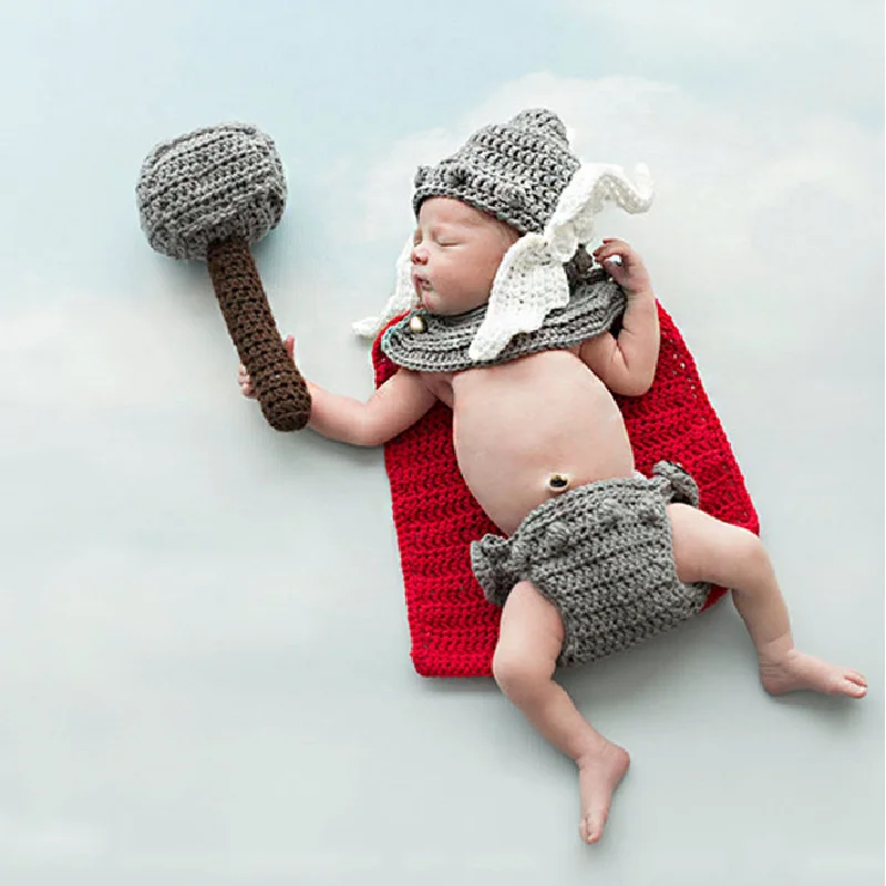 Фото 4pcs/set Newborn Photography Costume Baby Handmade Crochet Knitted Photo Props Rabbit Hat And Diaper Cover | Мать и ребенок