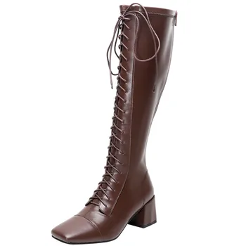 2020 Ladies Square Toe Lace Up Handmade Genuine Leather Cross-tied Women Boots Square Heel Zipper Feminine Shoes Botas Mujer
2020 Ladies Square Toe Lace Up Handmade Genuine Leather Cross-tied Women Boots Square Heel Zipper Feminine Shoes Botas Mujer