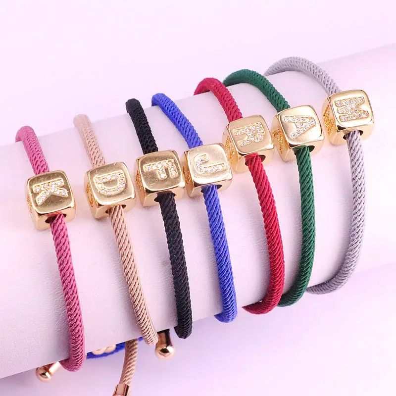 10Pcs New multicolor adjustable rope bracelet, Gold color pave CZ letter spacer beads bracelet for women wholesale
10Pcs New multicolor adjustable rope bracelet, Gold color pave CZ letter spacer beads bracelet for women wholesale